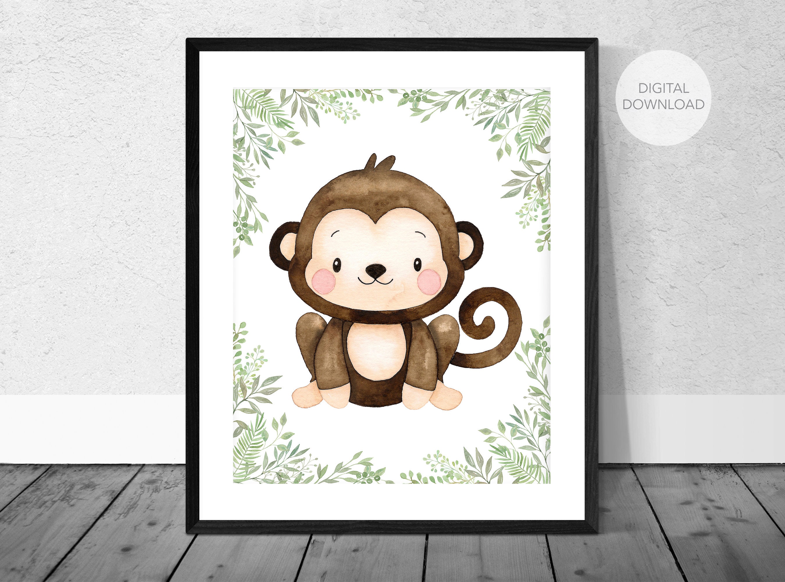 Monkey Nursery Wall Decor Monkey Nursery Art Animals Art Etsy