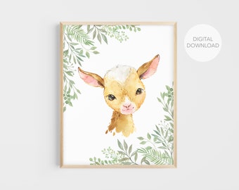 Goat Nursery Wall Decor, Farm Animals Nursery Art, Gender Neutral Nursery Decor, Baby Goat Wall Art, Digital Download, Printable Wall Decor