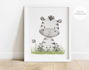 Zebra Nursery Wall Decor, Zebra Nursery Art, Gender Neutral Nursery, Safari Jungle Animals Decor, Digital Download, Printable Wall Decor