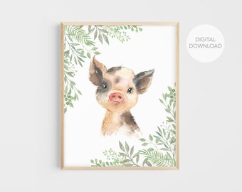 Pig Nursery Wall Decor, Pig Nursery Art, Farm Animals Nursery, Gender Neutral Nursery, Pig Wall Art, Digital Download, Printable Wall Decor