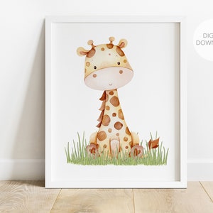 Giraffe Nursery Wall Decor, Giraffe Nursery Art, Gender Neutral Nursery, Safari Jungle Animals Decor, Digital Download, Printable Wall Decor