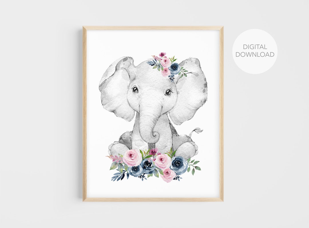 Boho Elephant Nursery Wall Decor, Elephant Nursery Art, Baby Girl