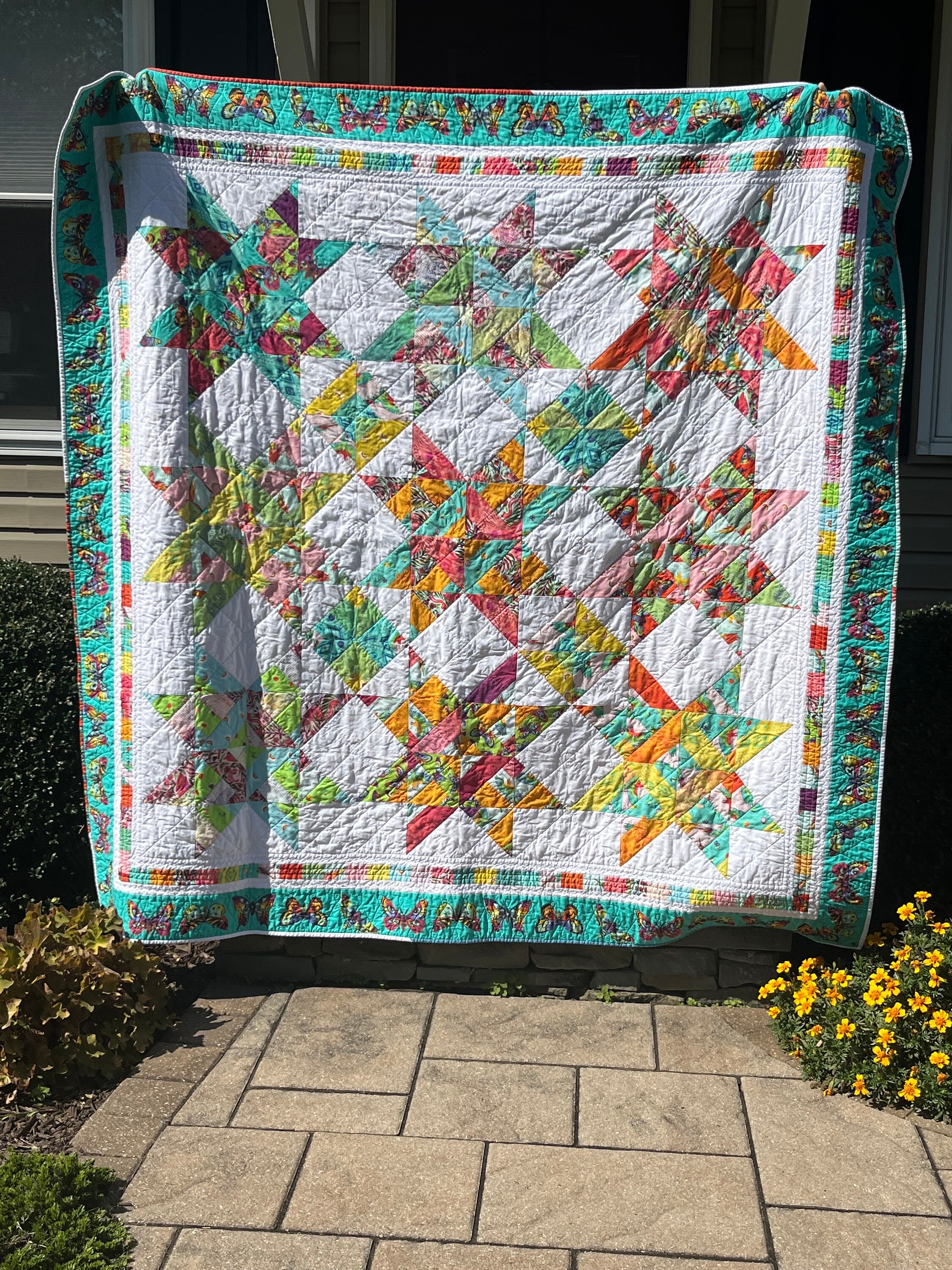 Colorful, Handmade QUILT/ Throw Quilt / Colorful / Tula Pink Fabrics Daydreamer / Dashing Stars