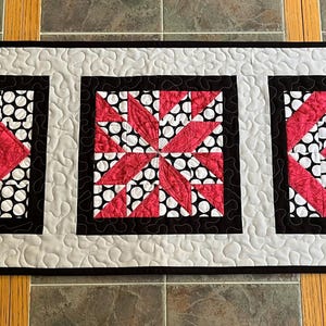 Handmade Quilted Table Runner: Pink, Gray, and Polka Dot Cotton