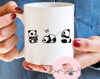 Panda | Becher | Niedliche Kaffeebecher | Tasse Kaffee | Geschenktasse | Niedliche Panda Geschenk | Heiße Kaffeetasse | Pandas Tasse | Schmetterling und Pandas