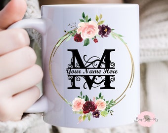 Personalized Initial Mug M |Initial Gift |Personalized Tea Coffee |Gift For Her  Birthday | Christmas | Mothers Day Tumbler | Wine Tumbler