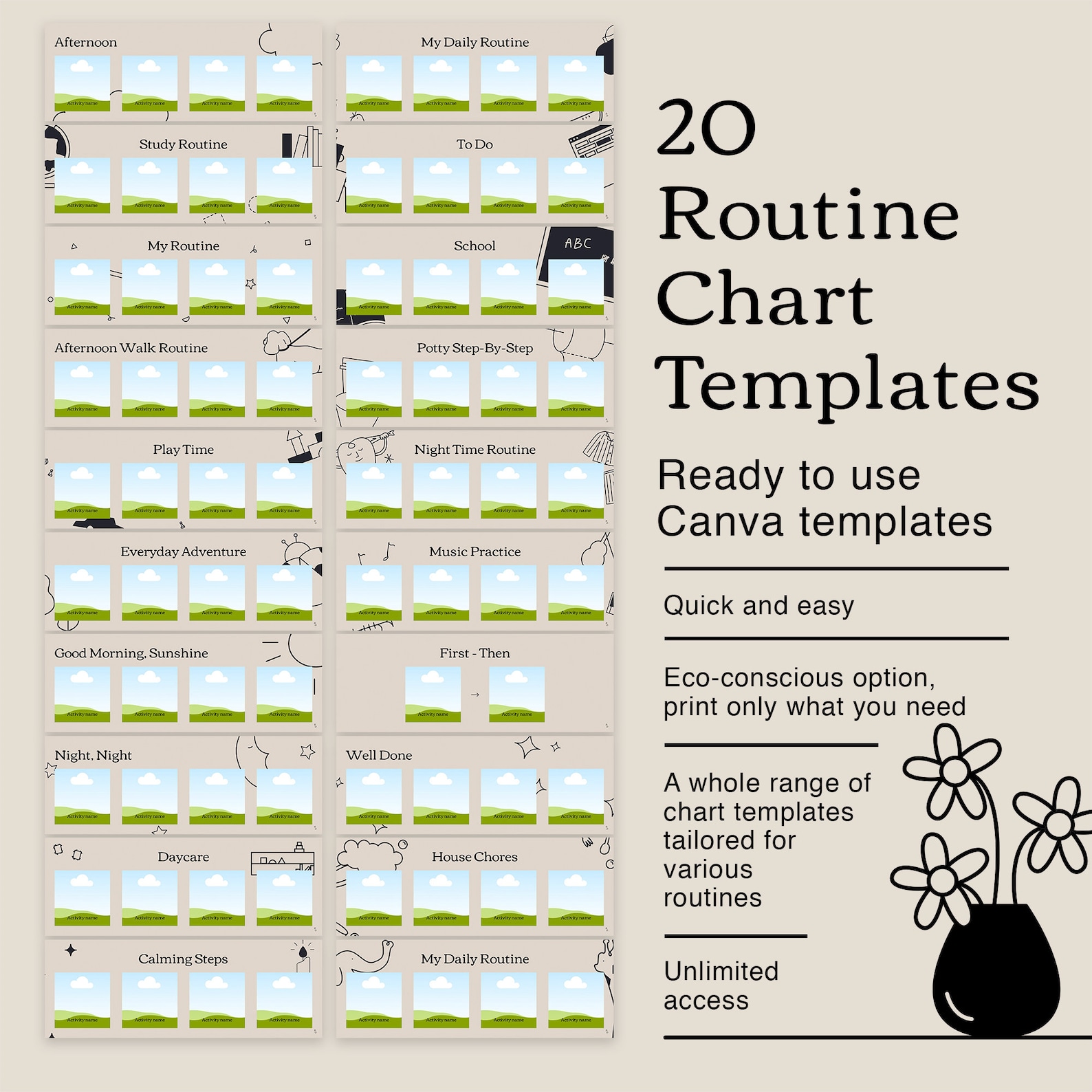 Canva Routine Chart Template | 240 Custom Routine Cards 20 Routine ...