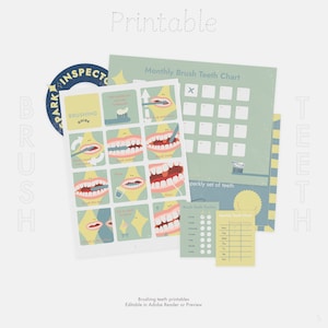 Brush Teeth Reward Chart Printable | Brushing Teeth Editable Bundle | Brush Teeth Visual | Kids Learn Brushing Teeth