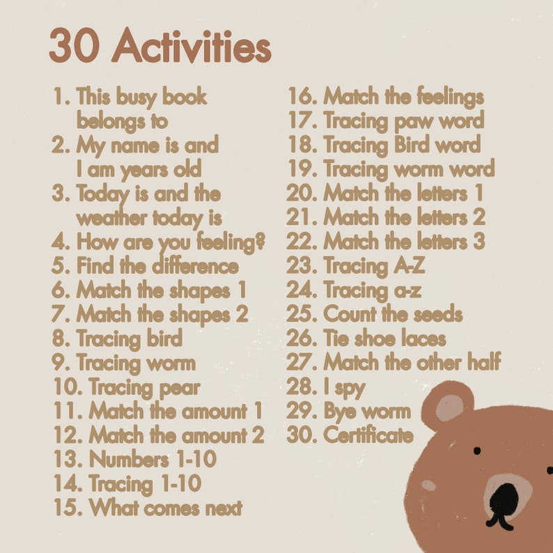 Preschool Busy Book: 30 Learning Activities (PDF Pattern) image 3