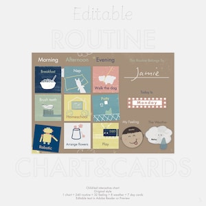240 cartões de rotina infantil 32 cartões de sentimento 8 cartões meteorológicos cartões de 7 dias 1 gráfico (para impressão) | Cartões de rotina visual infantil | Montessori para imprimir