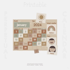 Calendario para niños A4 / Póster para niños imprimible / Calendario para niños de estilo natural