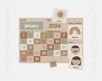 Kids Learning Calendar: Natural Style Printable Poster (PDF)