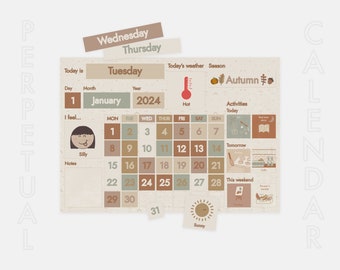 Kids Perpetual Calendar Poster: Natural Style Learning (Digital Download)