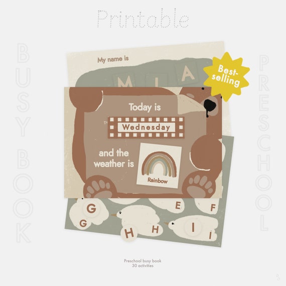 Preschool Busy Book: 30 Learning Activities (PDF Pattern)