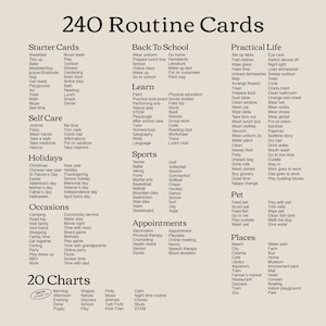 A colorful kid's routine cards featuring visual icons and clear, designed to assist children in organizing and completing their daily routines with independence