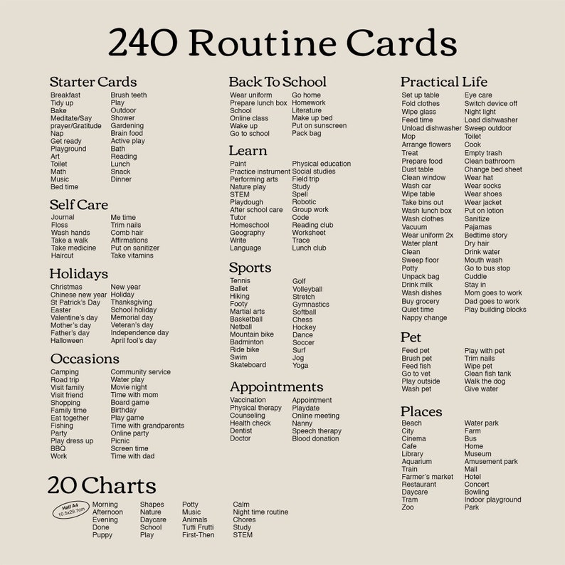 Canva Routine Chart Template | 240 Custom Routine Cards 20 Routine ...