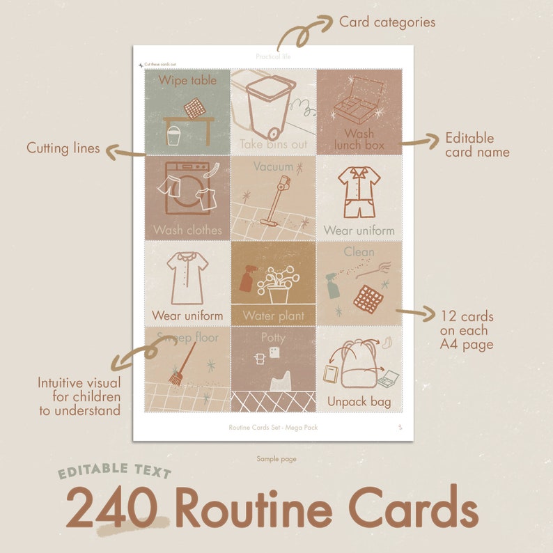Boho Kids Routine Cards: 240 Editable Activity Cards + 10 Charts ...