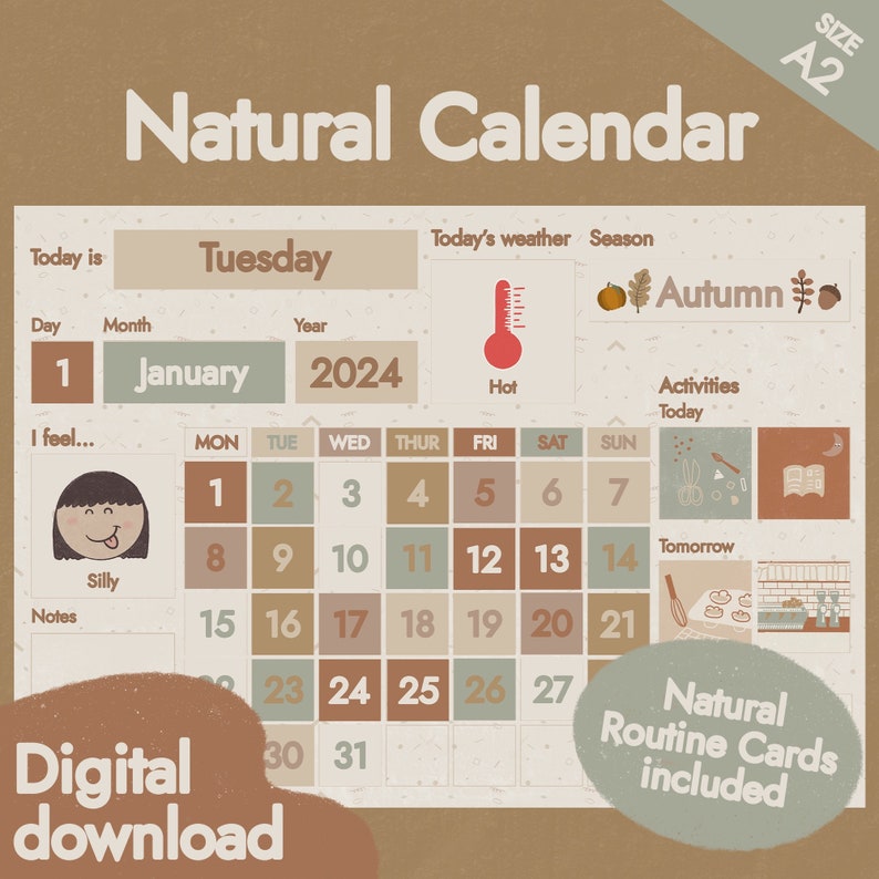 A2 Kids Calendar Printable Kids Poster Natural Style Kids - Etsy UK