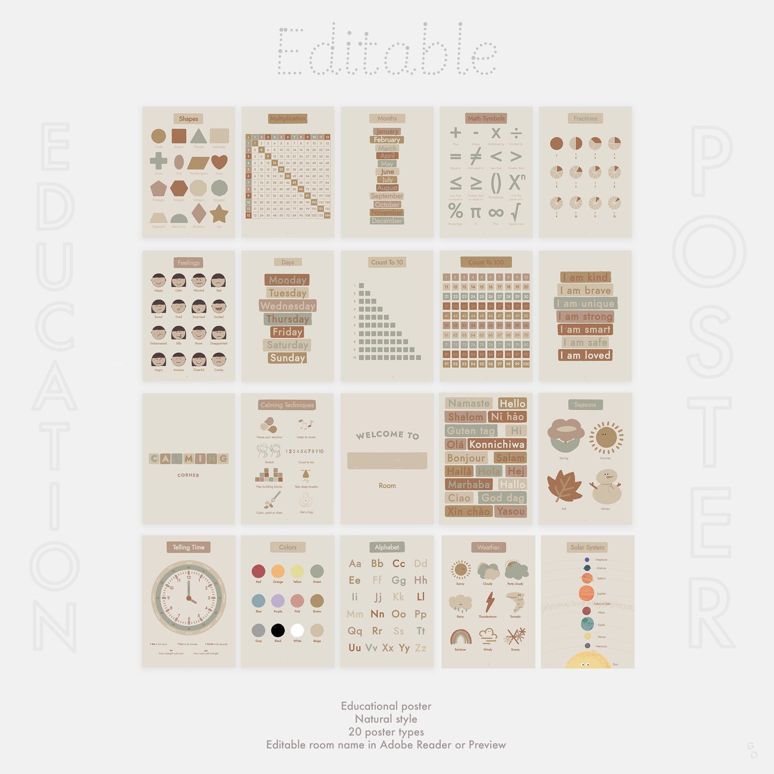 Educational Poster Bundle: Boho Montessori Decor (digital Download) - Etsy