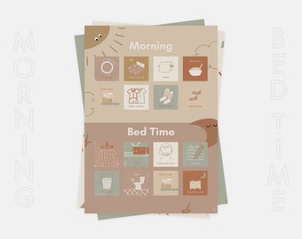 Montessori Routine Chart: Morning & Bedtime Cards (Canva Template, Digital Download)