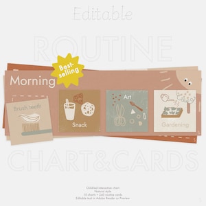 240 Editable Boho Kids Routine Cards + 10 Charts Mega Pack Natural Color | Montessori Routine Cards | Editable Kids Printable Routine Cards