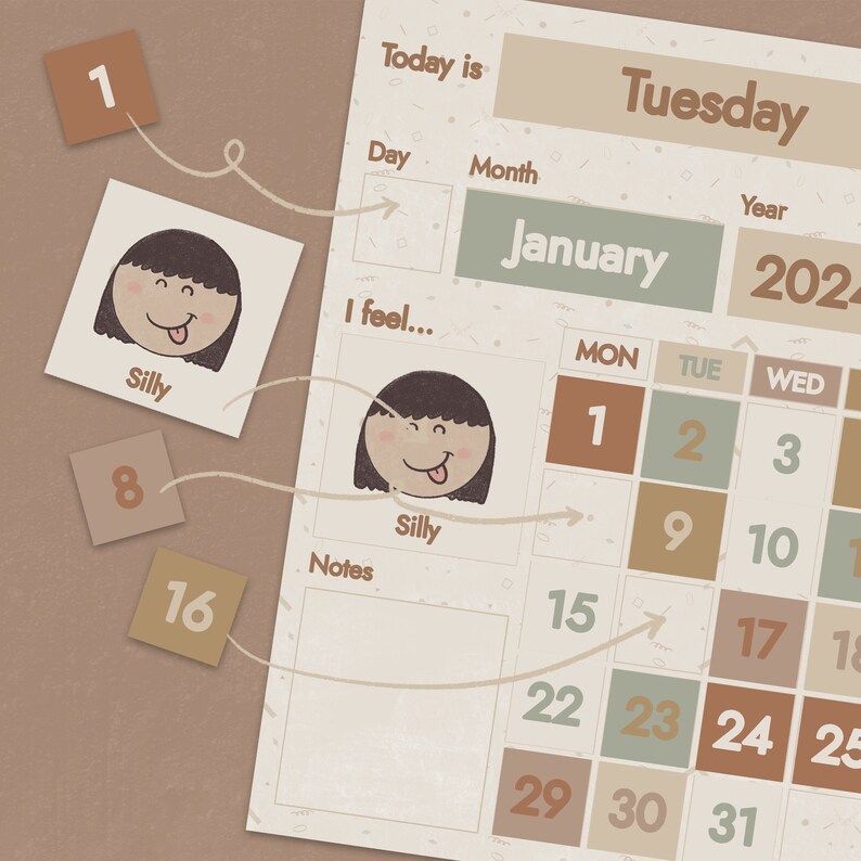 A2 Kids Calendar Printable Kids Poster Natural Style Kids Calendar ...