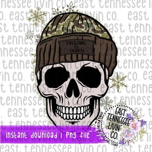 Freezing To Death Skull in Duck Camo Beanie with Snowflakes | PNG Download