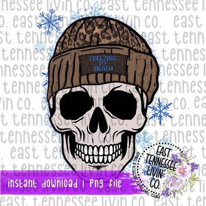 Freezing To Death Skull in Cheetah Beanie with Snowflakes | PNG Download
