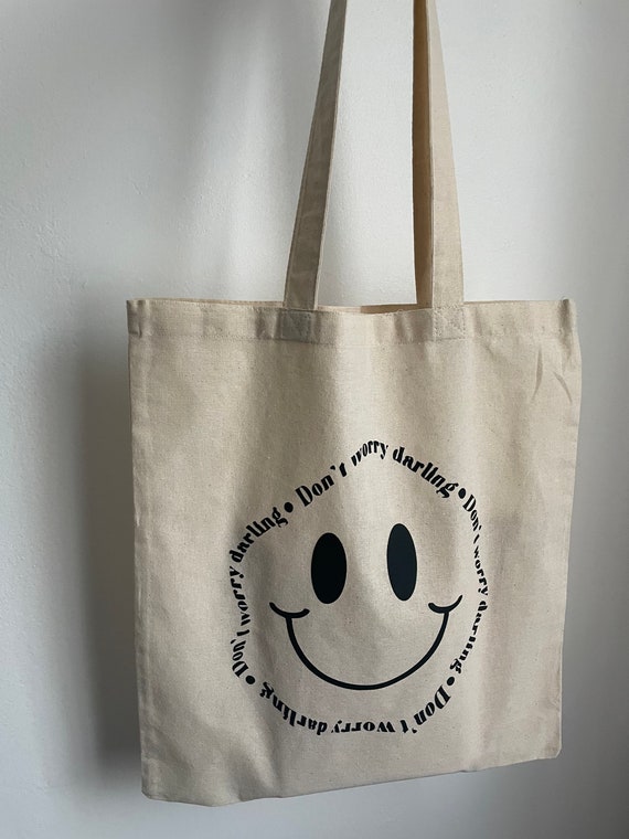 Dont Worry Darling Smiley Face Tote Bag With Long Handle - Etsy