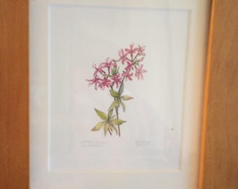 Azalea Miniature Watercolor Painting by Geoff Bishop, of California Collectible Art in 5 x 7 Wood Frame