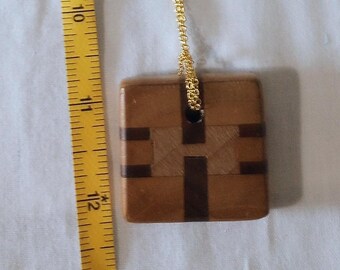 Vintage laminated wood Pendant necklace on a gold colored chain original owner purchased 1992