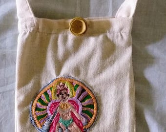 Budda Embroidered lined  hand bag vintage 2000's fits wallet or mobile phone 6 inches by 11.5 inches