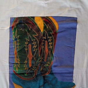 Vintage 90s Cowboy Boots T-Shirt - Screen Printed Graphic Tee (Size Large)