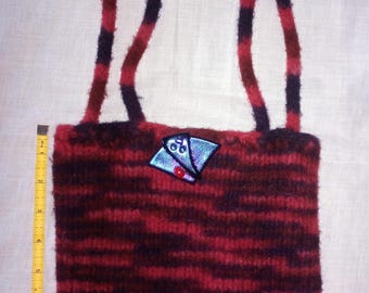 Hobo Hand bag felted black and red with fused glass closure  and handles cotton lining one of a kind original owner