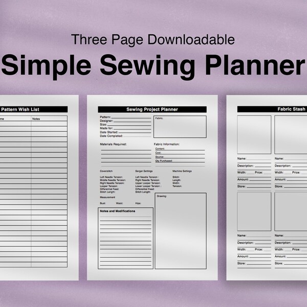 Simple Sewing Planner - PDF Downloadable - A4 size - 210 x 297 mm - Sewing Journal