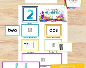 Numbers 1-10 Preschool Activity, Number Sense, Number Matching including Spanish, Preschool Number Recognition, Learning to Count