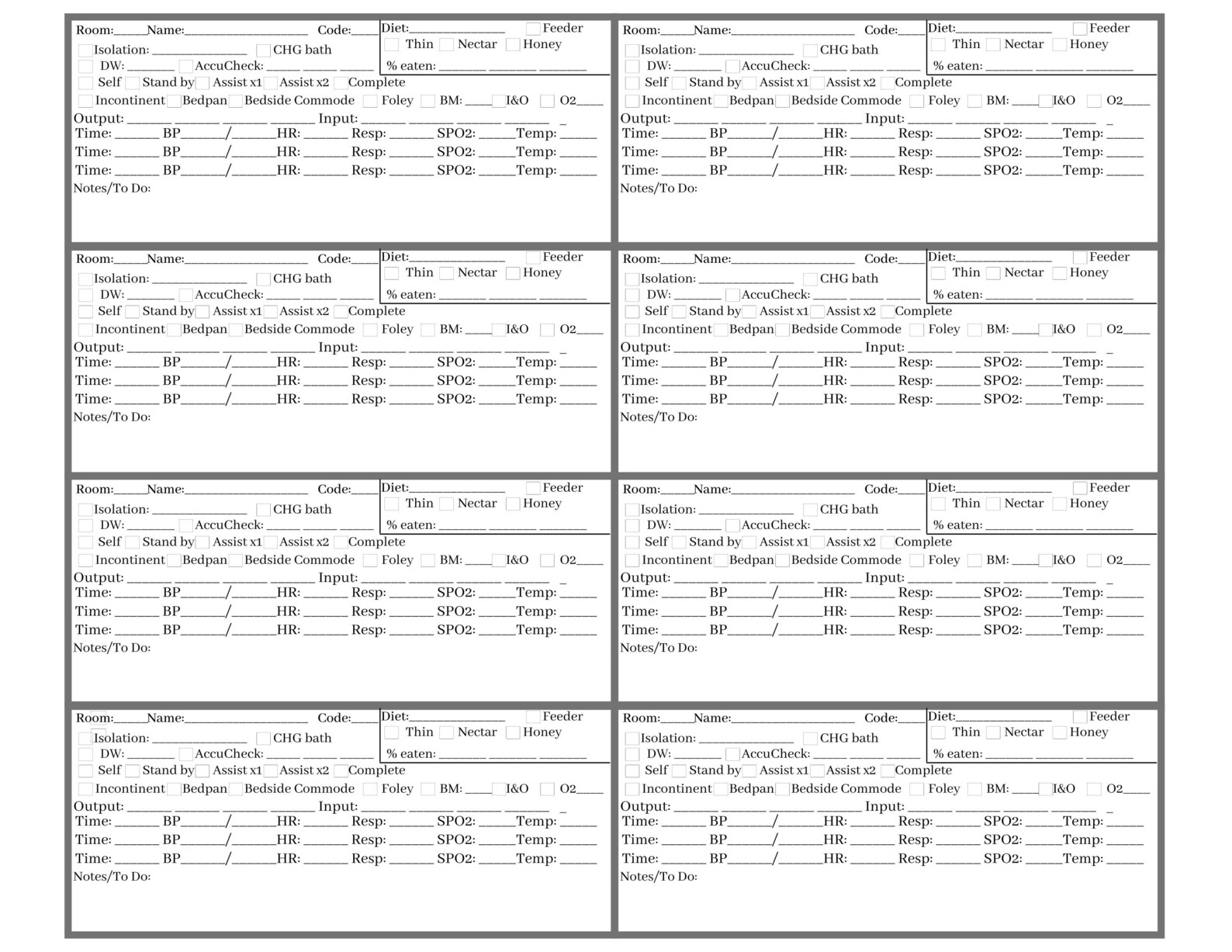 CNA PCT Report Sheet Etsy
