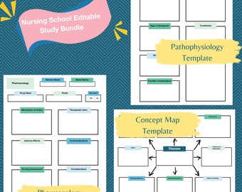 Nursing School Editable (Type In) Pharmacology Cards, Pathophysiology, and Nursing Concept Map. Great Bundle for Nursing School Students