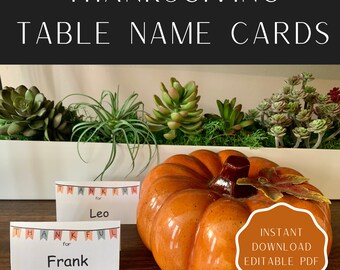 Download, Edit, and Print Thankful Banner Thanksgiving Place Setting Table Name Cards