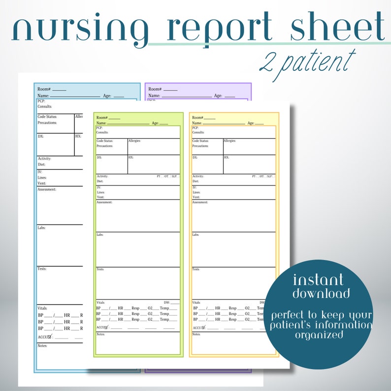 Registered Nurse 2 patient, RN Report Sheet, SBAR, Brain Sheet, Handoff Sheet image 1