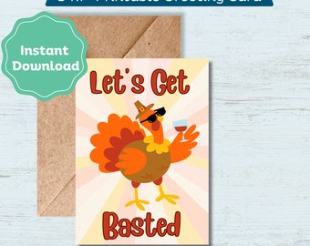 Let's Get Basted Thanksgiving Humor Card, Thanksgiving Blank Inside