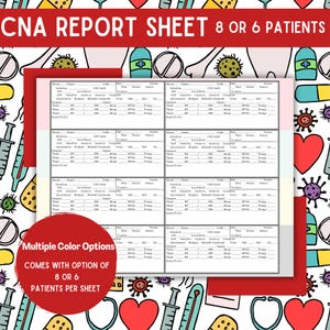 CNA Patient Report Sheet for PCT Sheet for 8 or 6 Patient Vital Report Sheet.