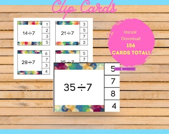 Division Math Clip Cards / Flash Cards/ Division Activities / Summer Review/Homeschool Math Division facts 0-12