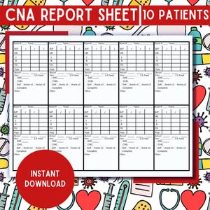 CNA Report Sheet for PCTs for 10 Patient Nursing Aid Report Sheet