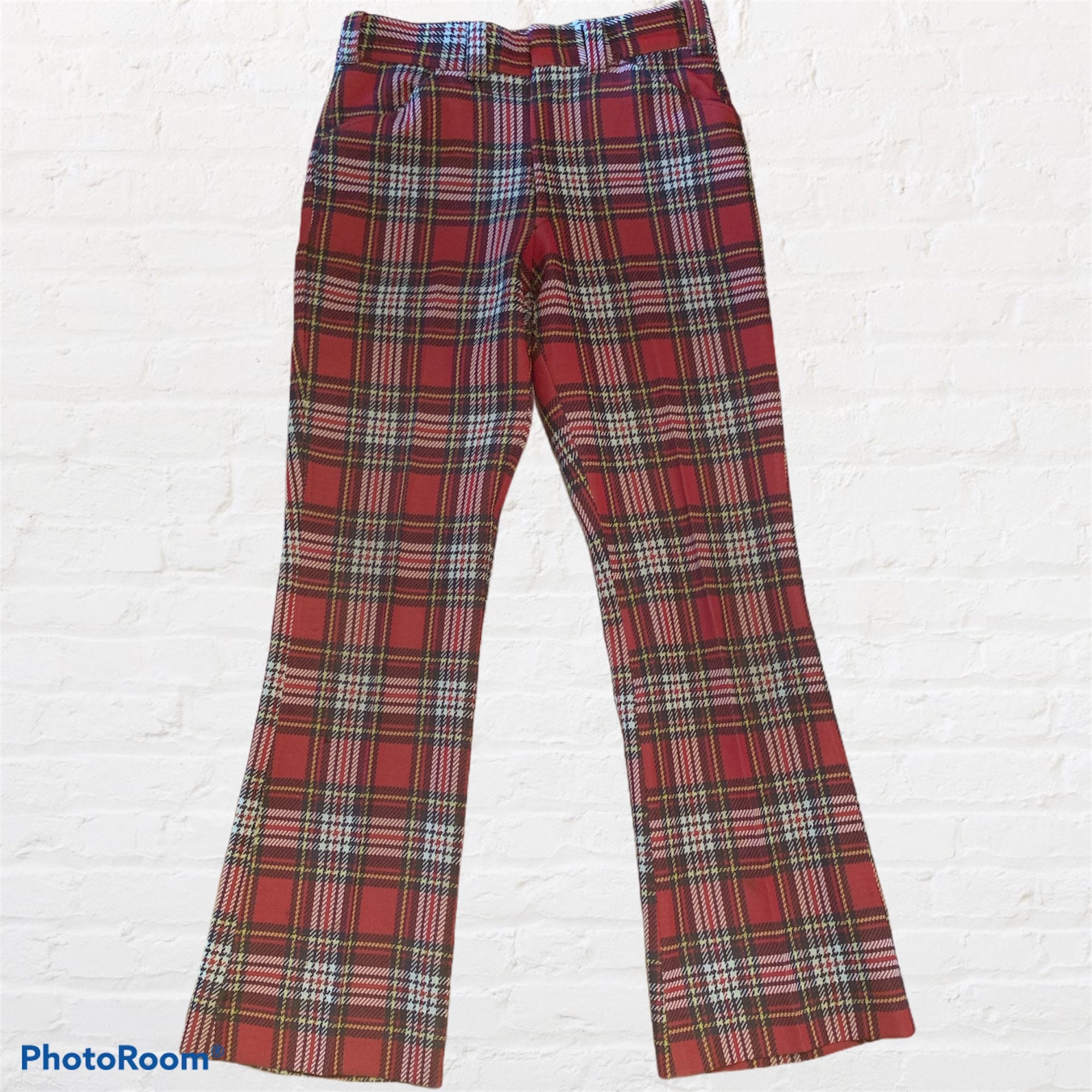 Vintage red plaid unisex poly pants | Etsy