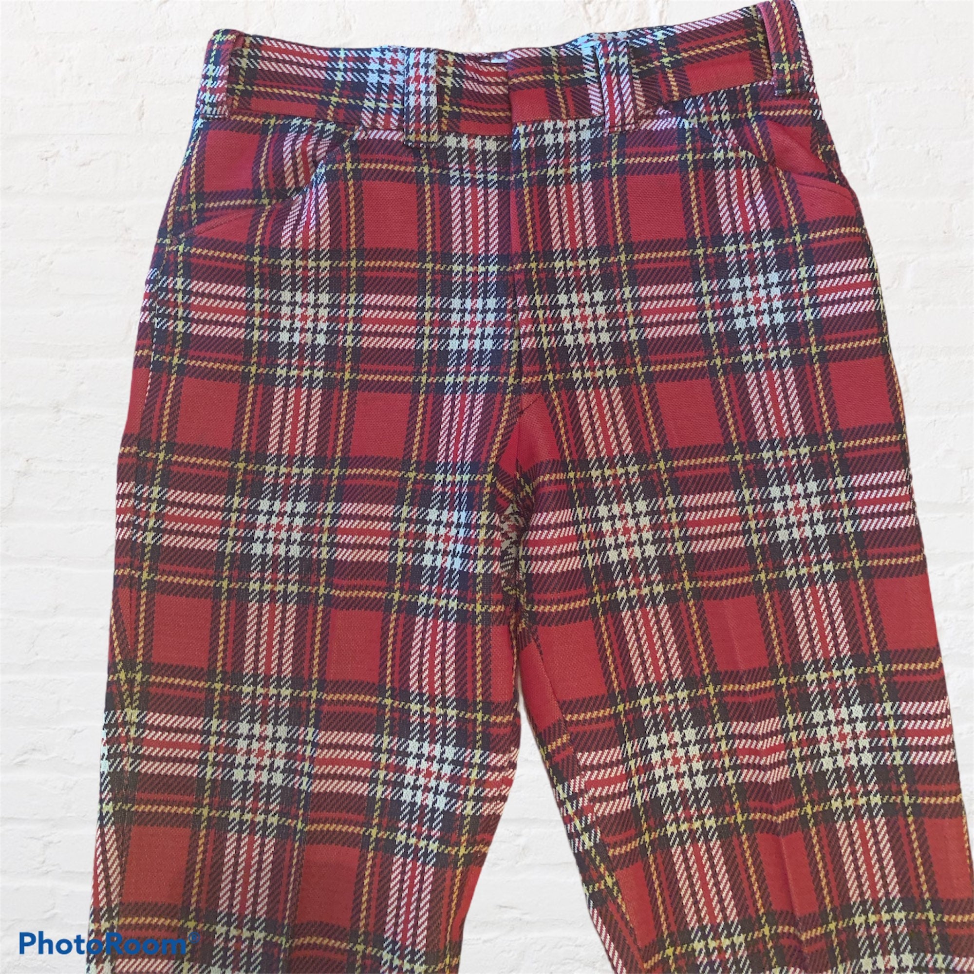 Vintage red plaid unisex poly pants | Etsy