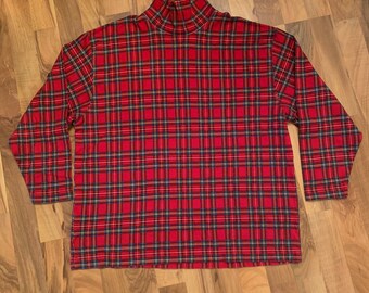 TUDUZ Blouse Womens Long Sleeve Plaid Patchwork Sweatshirt Turtleneck Tartan Tunic Pullover