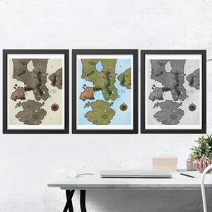 Mapa digital de Erilea, Trono del arte del vidrio, Decoración de pared imprimible, 16x20, 8x10, 4x5