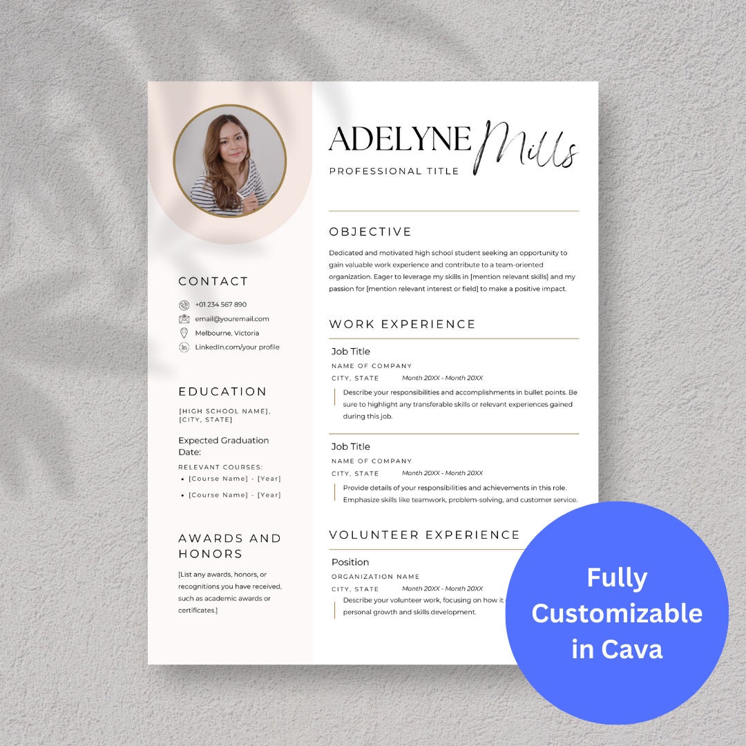 Resume Template for High School Students Digital Template Instant Resume Template for High School Students Digital Template Instant