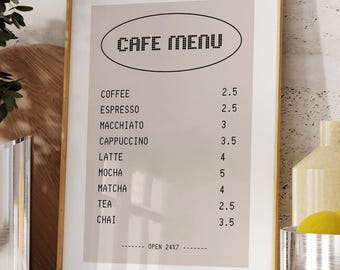 Home Cafe Menu Print, Coffee Station Menu, Coffee Bar Sign, Preppy Kitchen Decor, Cafe Bar Poster, Boho Beige Cafe Guide, Coffee Lovers Gift